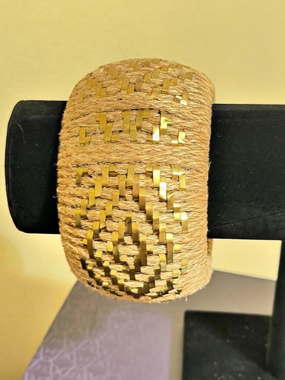 Woven Geometric Bracelet in Beige & Gold